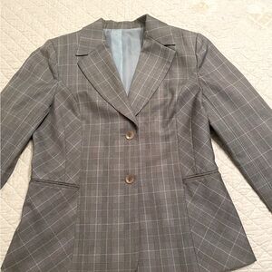 Women's Gray and Teal Plaid Blazer, sz 12